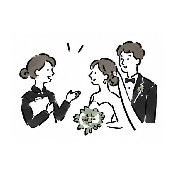 プランナーと新郎新婦が打ち合わせするイラスト
