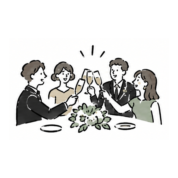 宴会で乾杯するゲストのイラスト