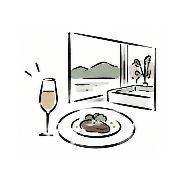 レストランの料理と客室のイメージイラスト